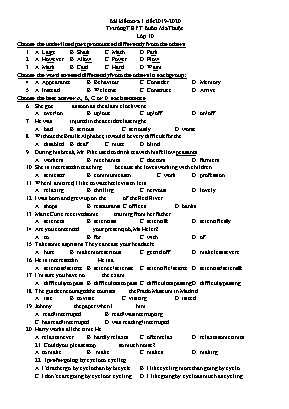 Đề kiểm tra 1 tiết môn Tiếng Anh Lớp 10 - Năm học 2019-2020 - Trường THPT Buôn Ma Thuột